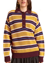 Striped Button Detail Polo Collar Sweater - Trendsi - Flyclothing LLC