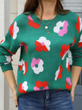 Floral Crew Neck Long Sleeve Sweater - Trendsi - Flyclothing LLC