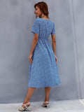 Printed Round Neck Short Sleeve Midi Dress - Trendsi