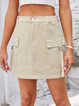 Pocketed Buttoned Denim Skirt - Trendsi - Flyclothing LLC