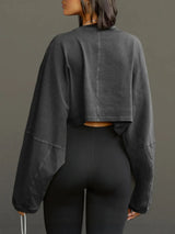 Round Neck Long Sleeve Crop Sweatshirt - Trendsi - Flyclothing LLC