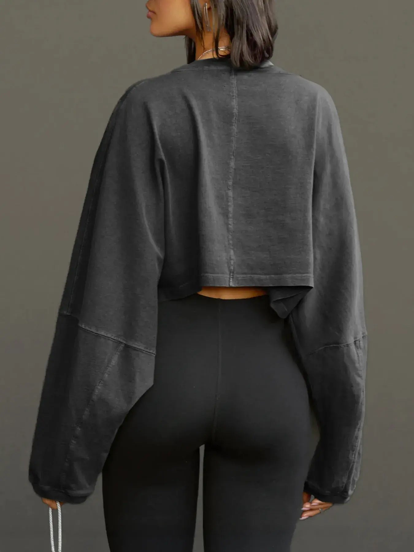 Round Neck Long Sleeve Crop Sweatshirt - Trendsi - Flyclothing LLC