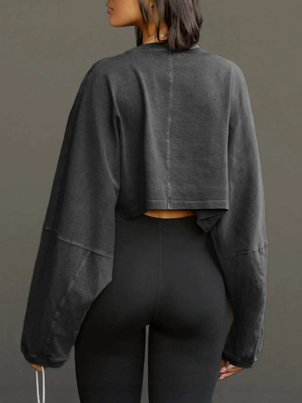 Round Neck Long Sleeve Crop Sweatshirt - Trendsi - Flyclothing LLC