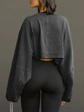 Round Neck Long Sleeve Crop Sweatshirt - Trendsi - Flyclothing LLC