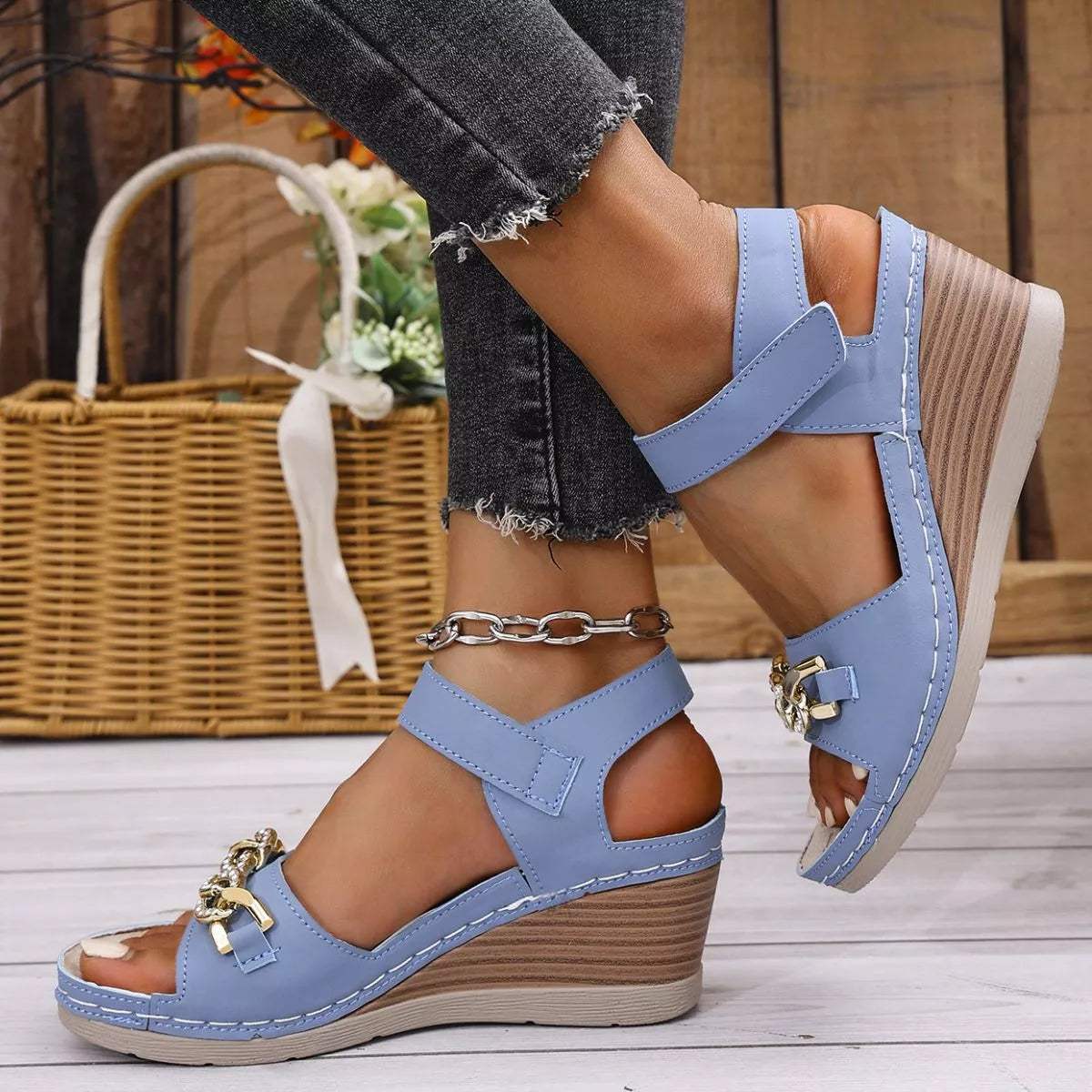 Open Toe Wedge Sandals - Trendsi - Flyclothing LLC