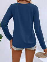 Full Size V-Neck Decor Button Long Sleeve T-Shirt Plus Size - Trendsi - Flyclothing LLC