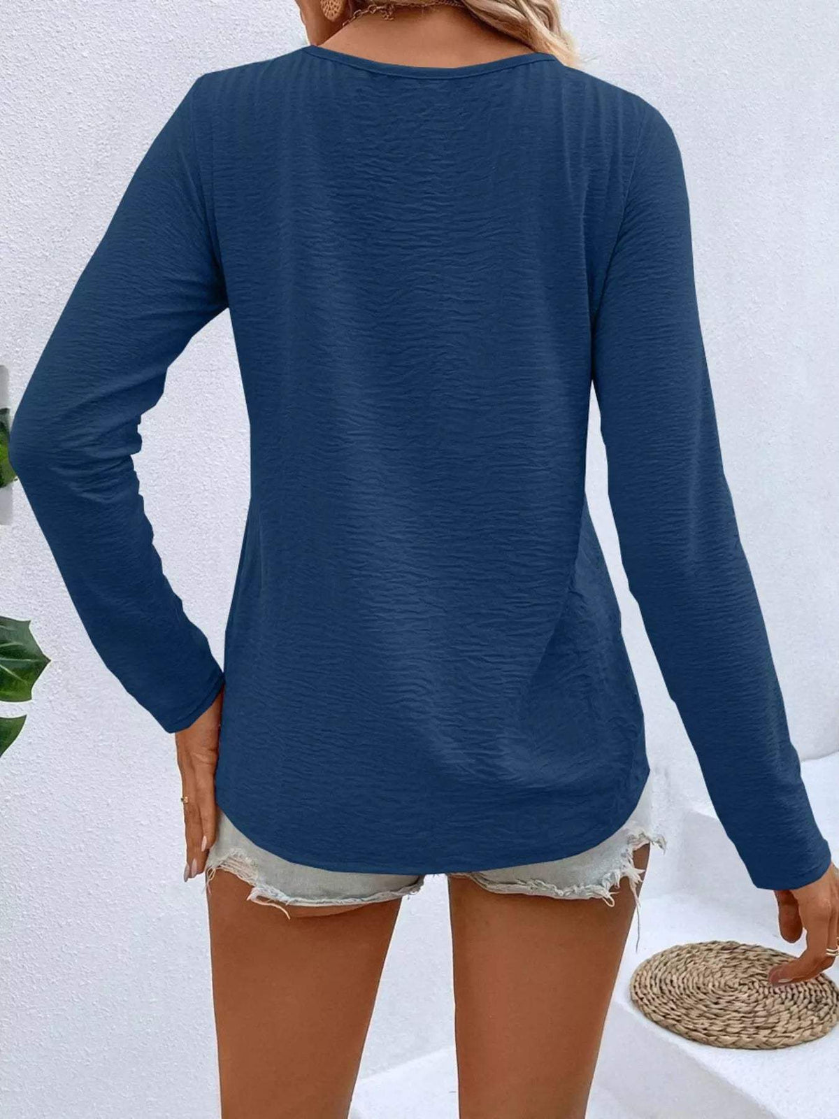 Full Size V-Neck Decor Button Long Sleeve T-Shirt Plus Size - Trendsi - Flyclothing LLC