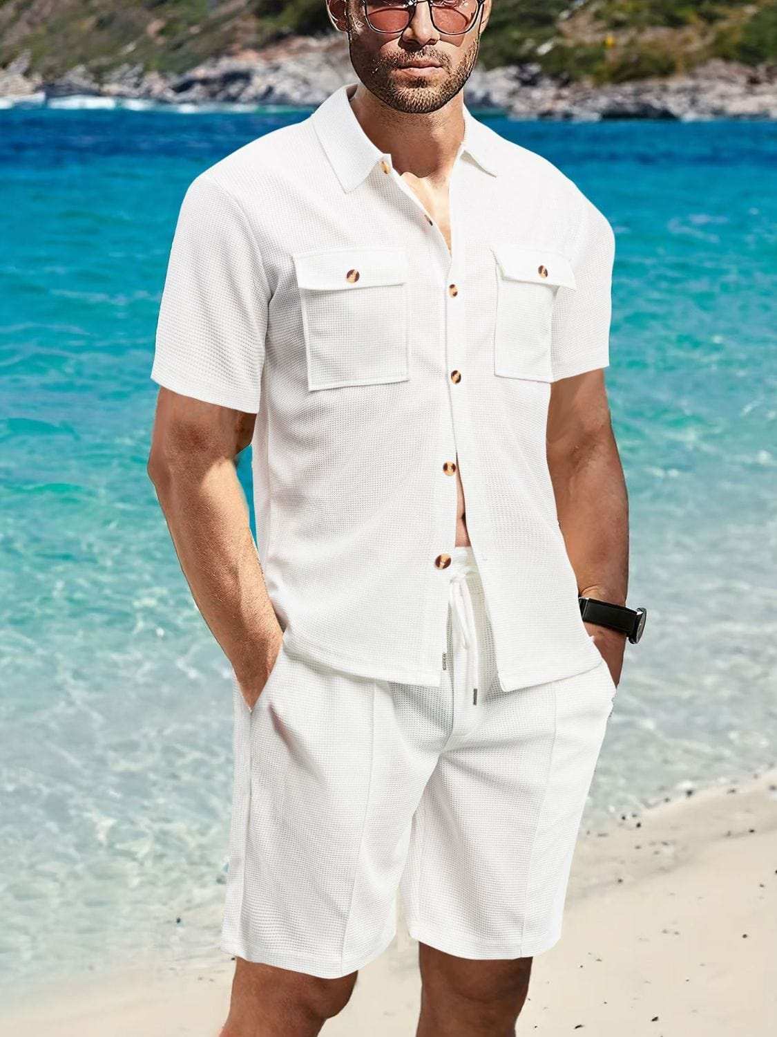 Men's Full Size Button Down Short Sleeve Top and Shorts Set Plus Size - Trendsi - Flyclothing LLC