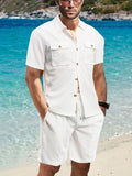 Men's Full Size Button Down Short Sleeve Top and Shorts Set Plus Size - Trendsi