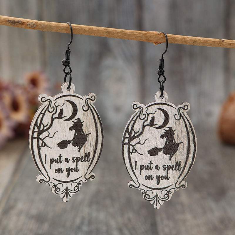 Witch Wooden Dangle Earrings - Trendsi - Flyclothing LLC