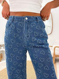 Heart Washed straight Leg Jeans - Trendsi