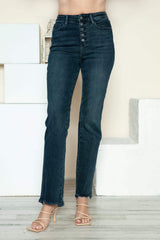 Judy Blue Full Size Button Fly Hem Destroy Straight Jeans - Trendsi - Flyclothing LLC