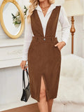 Front Slit Overall Dress with Pockets - Trendsi