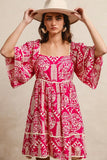 BiBi Aztec Woven Printed Contrast Binding Dress - Trendsi