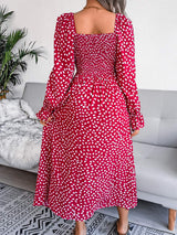 Smocked Square Neck Flounce Sleeve Dress - Trendsi - Flyclothing LLC