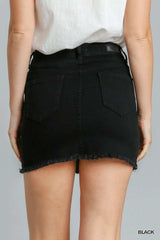 Umgee Distressed Raw Hem High Waist Denim Skirt - Trendsi - Flyclothing LLC