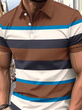 Men's Full Size Collared Short Sleeve Striped Polo Plus Size - Trendsi - Flyclothing LLC