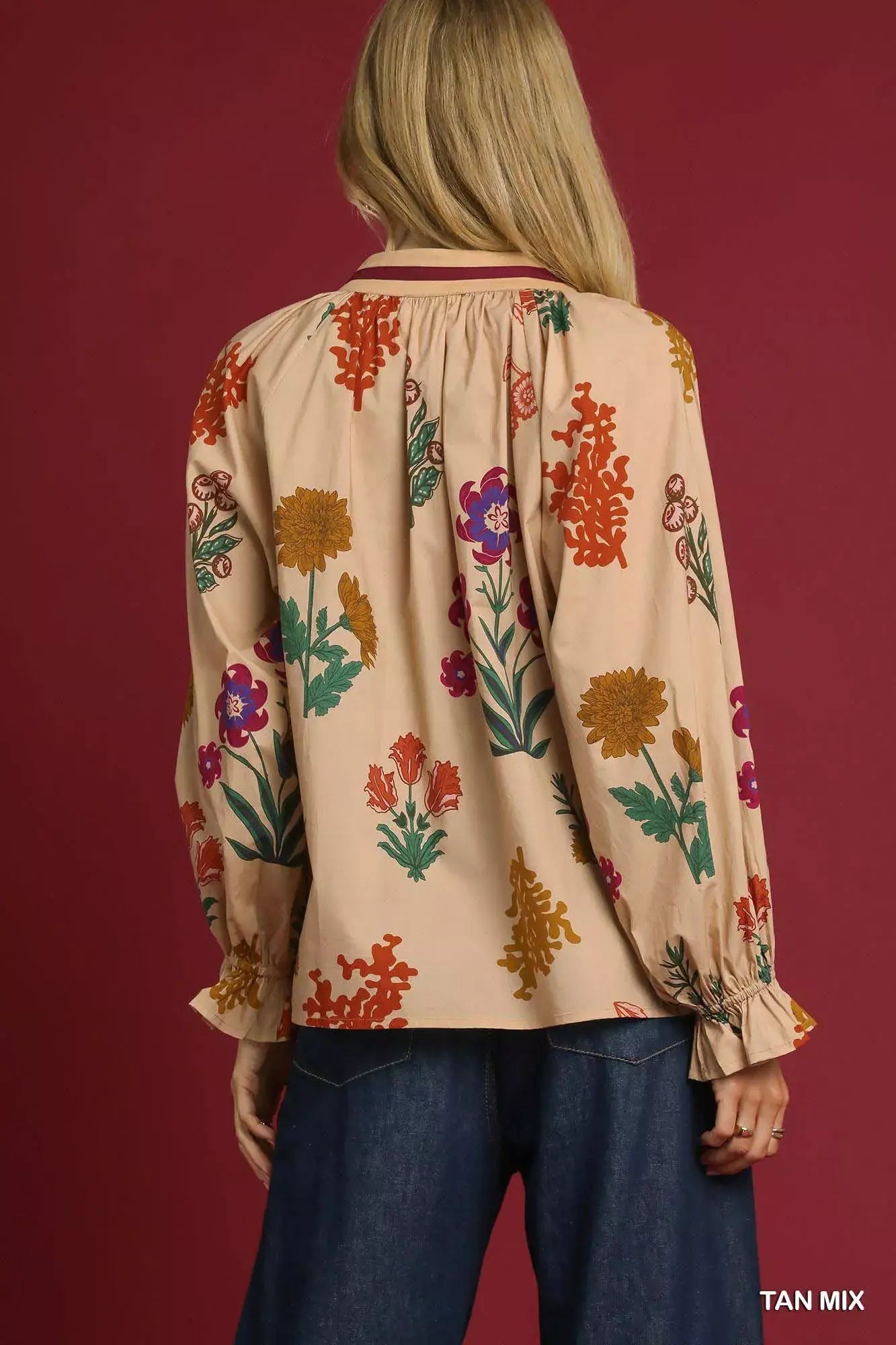 Umgee Floral Print Flounce Sleeve Blouse - Trendsi - Flyclothing LLC