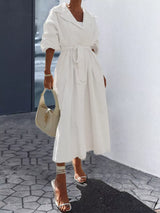 Tie Waist Midi Shirt Dress - Trendsi - Flyclothing LLC