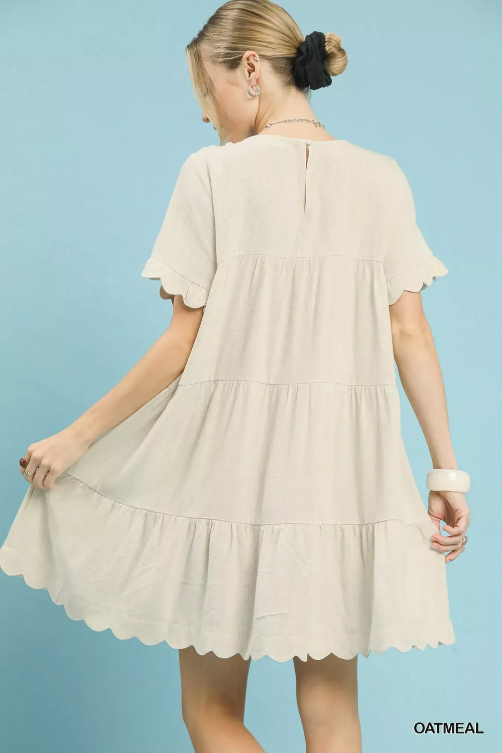 Umgee Linen Tiered Babydoll Dress with Ruffle Sleeves - Trendsi - Flyclothing LLC