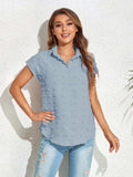 Swiss Dot Button Up Cap Sleeve Shirt - Trendsi - Flyclothing LLC