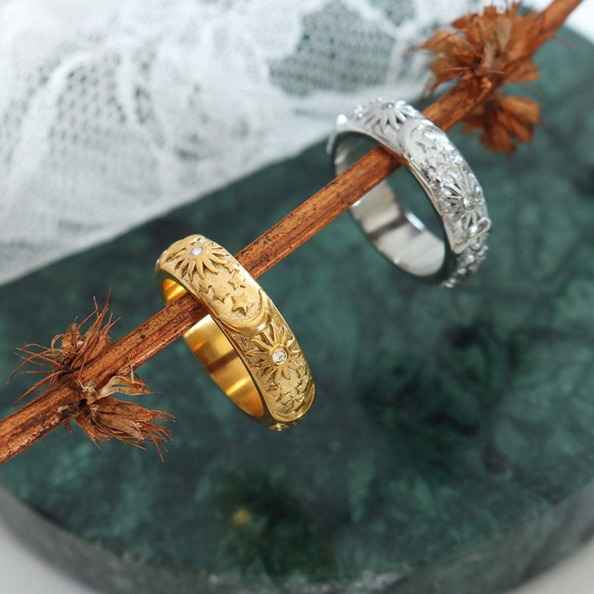 Titanium Steel Inlaid Zircon Embossed Ring - Trendsi - Flyclothing LLC