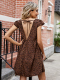 Animal Print V-Neck Cap Sleeve Mini Dress - Trendsi