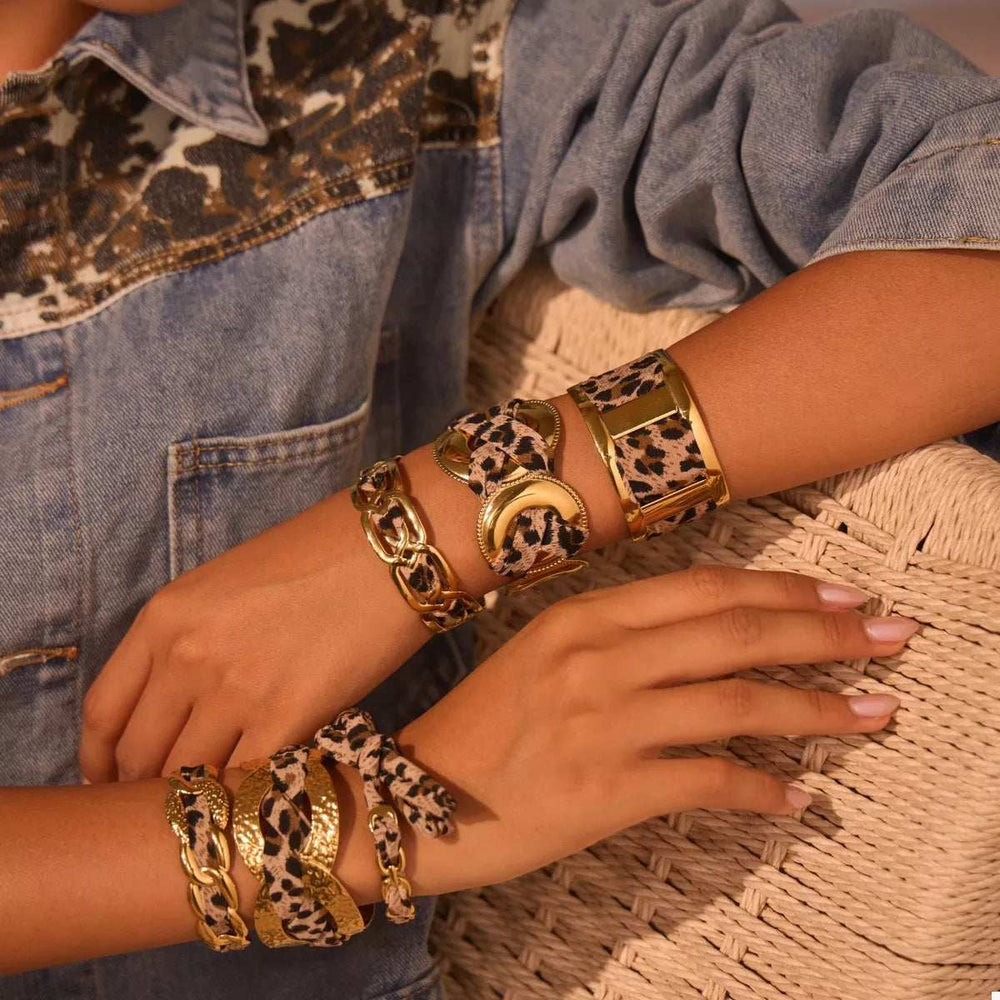 Leopard Ribbon 18K Gold-Plated Open Bracelet - Trendsi - Flyclothing LLC