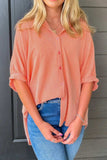 Corded Half Sleeve Button Up High Low Shirt - Trendsi - Flyclothing LLC