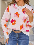 Floral Crew Neck Long Sleeve Sweater - Trendsi - Flyclothing LLC