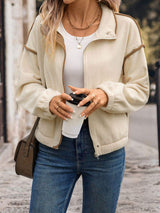 Perfee Zip Up Dropped Shoulder Polar Fleece Jacket - Trendsi - Flyclothing LLC