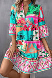 Printed Surplice Half Sleeve Mini Dress - Trendsi