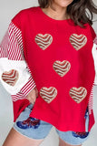 Color Block Striped Patchwork Valentines Day Sequin Heart Graphic Sweatshirt - Trendsi - Flyclothing LLC