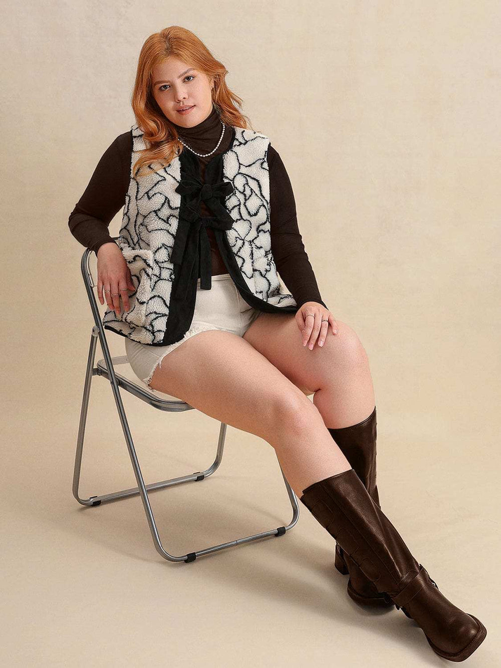Plus Size Tied Sherpa Vest Coat with Pockets - Trendsi - Flyclothing LLC