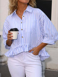 Striped Ruffle Hem Button-Up Shirt - Trendsi - Flyclothing LLC