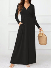 Pocketed Surplice Long Sleeve Maxi Dress - Trendsi