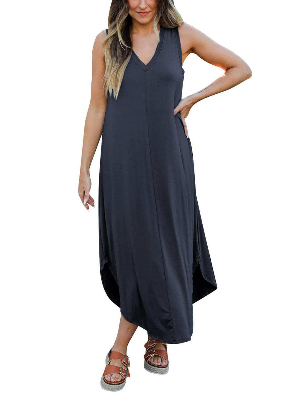 Full Size V-Neck Midi Tank Dress - Trendsi - Flyclothing LLC