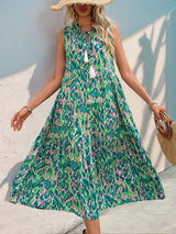 Tassel Printed Tie Neck Sleeveless Dress - Trendsi - Flyclothing LLC