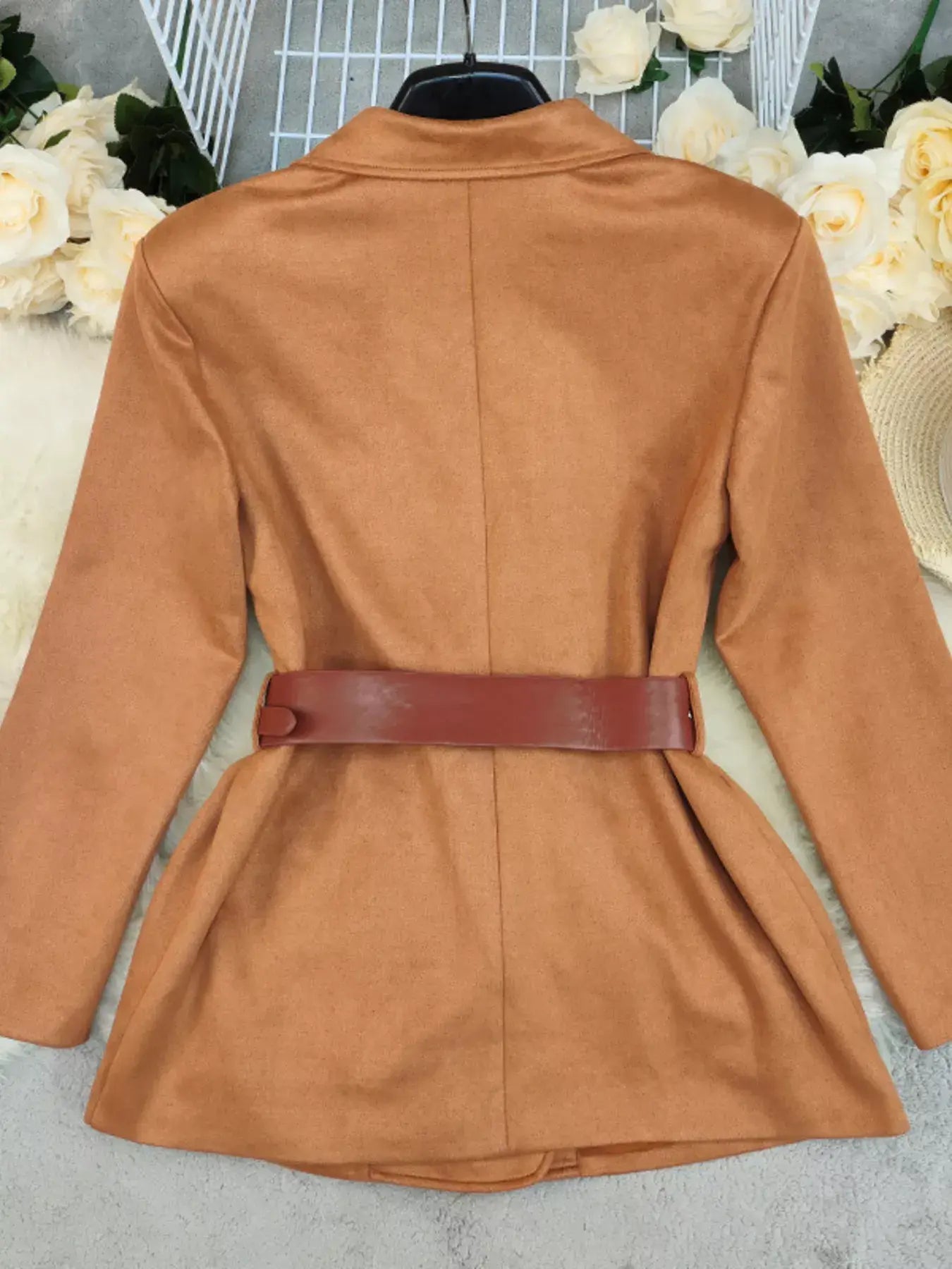 Double-Breasted Lapel Collar Blazer - Trendsi - Flyclothing LLC
