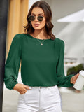 Round Neck Long Sleeve Blouse - Trendsi