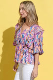 And The Why Printed Lantern Sleeve Blouse - Trendsi