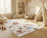 5' X 8' Off White Brown Green And Blue Castle and Rainbow Youthful Area Rug - Homeroots - Flyclothing LLC
