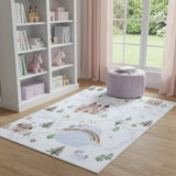 5' X 8' Off White Brown Green And Blue Castle and Rainbow Youthful Area Rug - Homeroots - Flyclothing LLC
