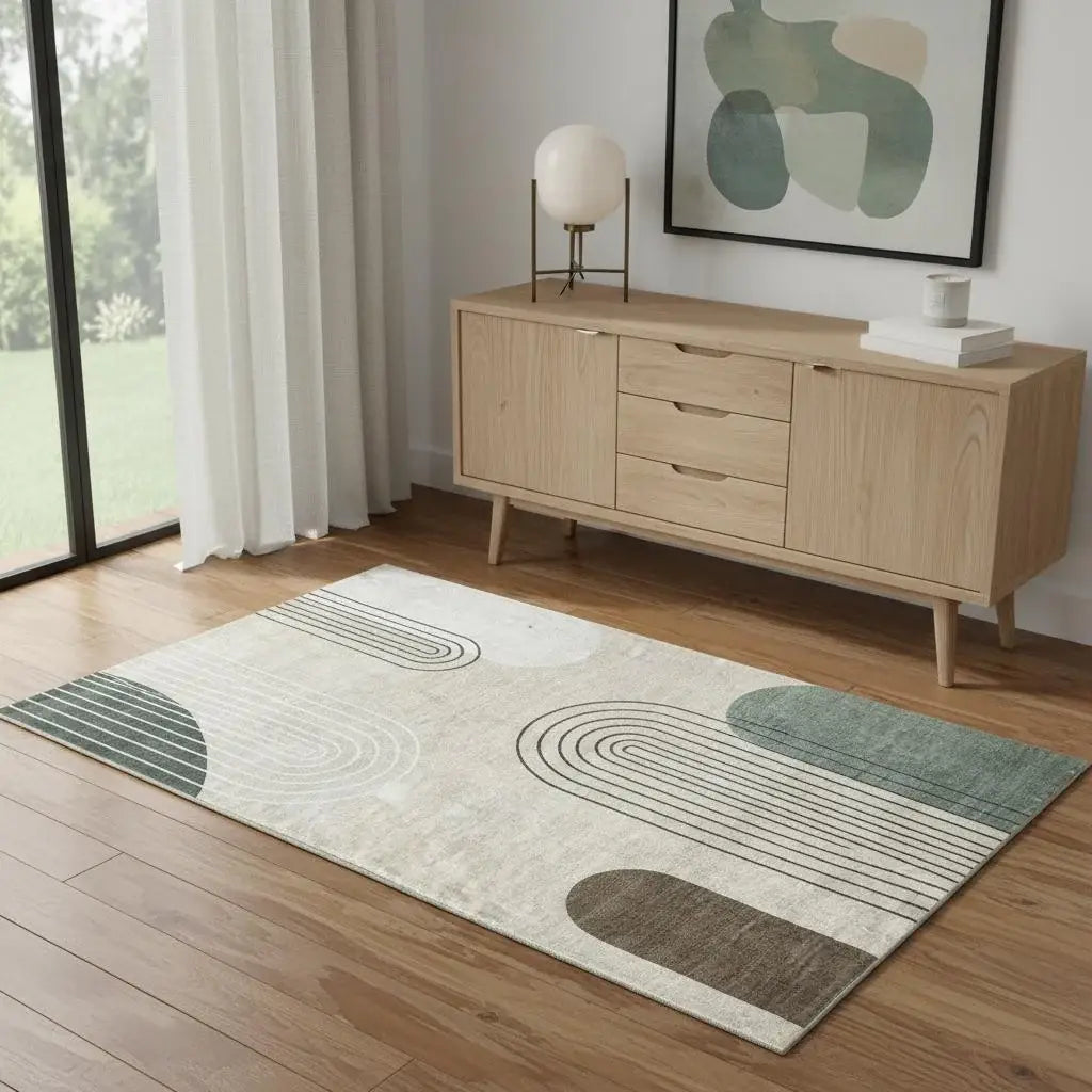 4' X 6' Beige Brown and Green Abstract Area Rug - Homeroots - Flyclothing LLC