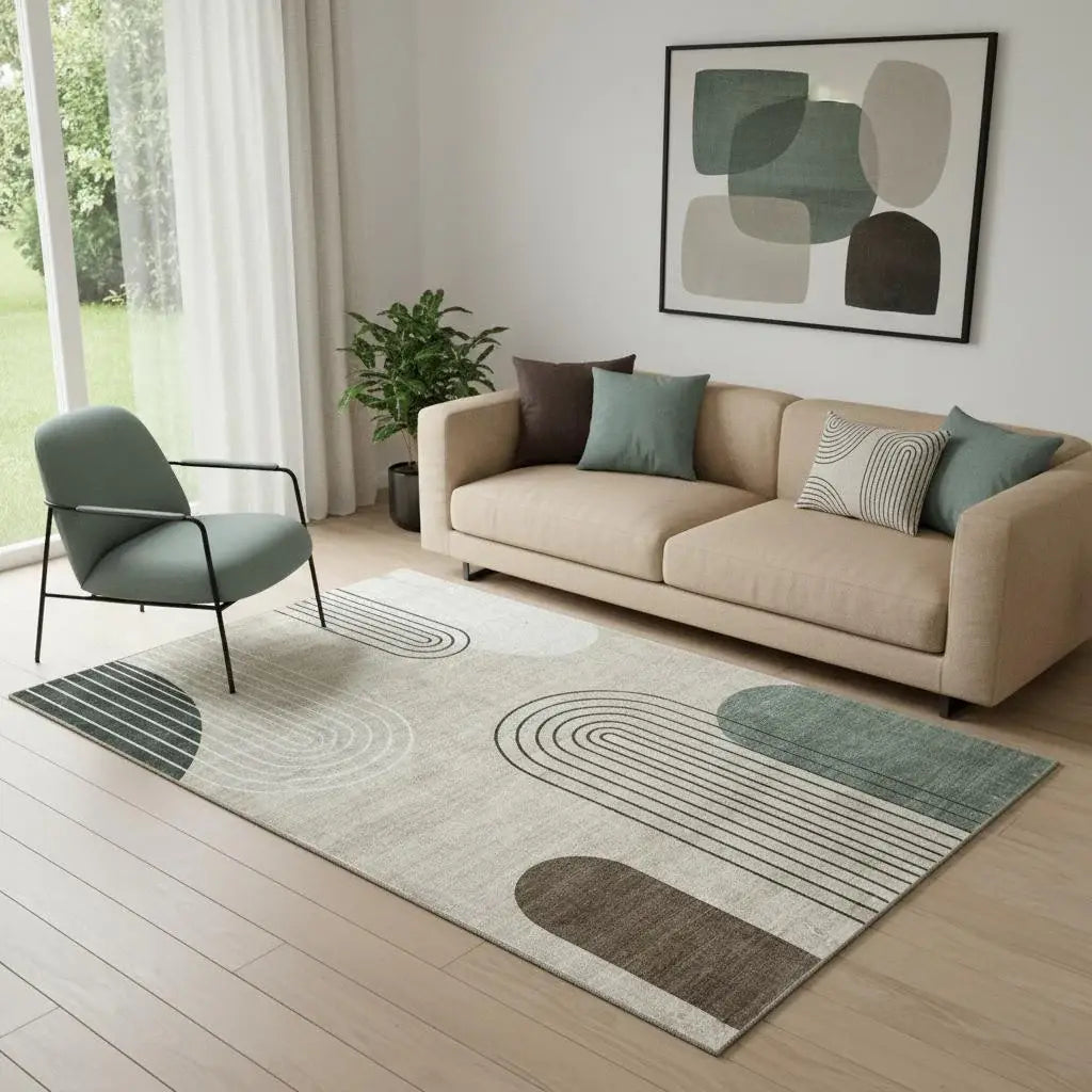 5' X 8' Beige Brown and Green Abstract Area Rug - Homeroots - Flyclothing LLC