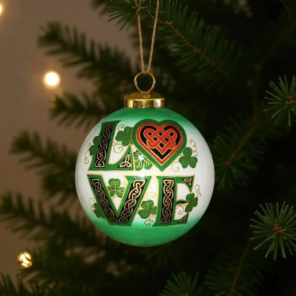 Love Irish Hand Painted Green White And Red Glass Ball Ornament - Homeroots - Flyclothing LLC