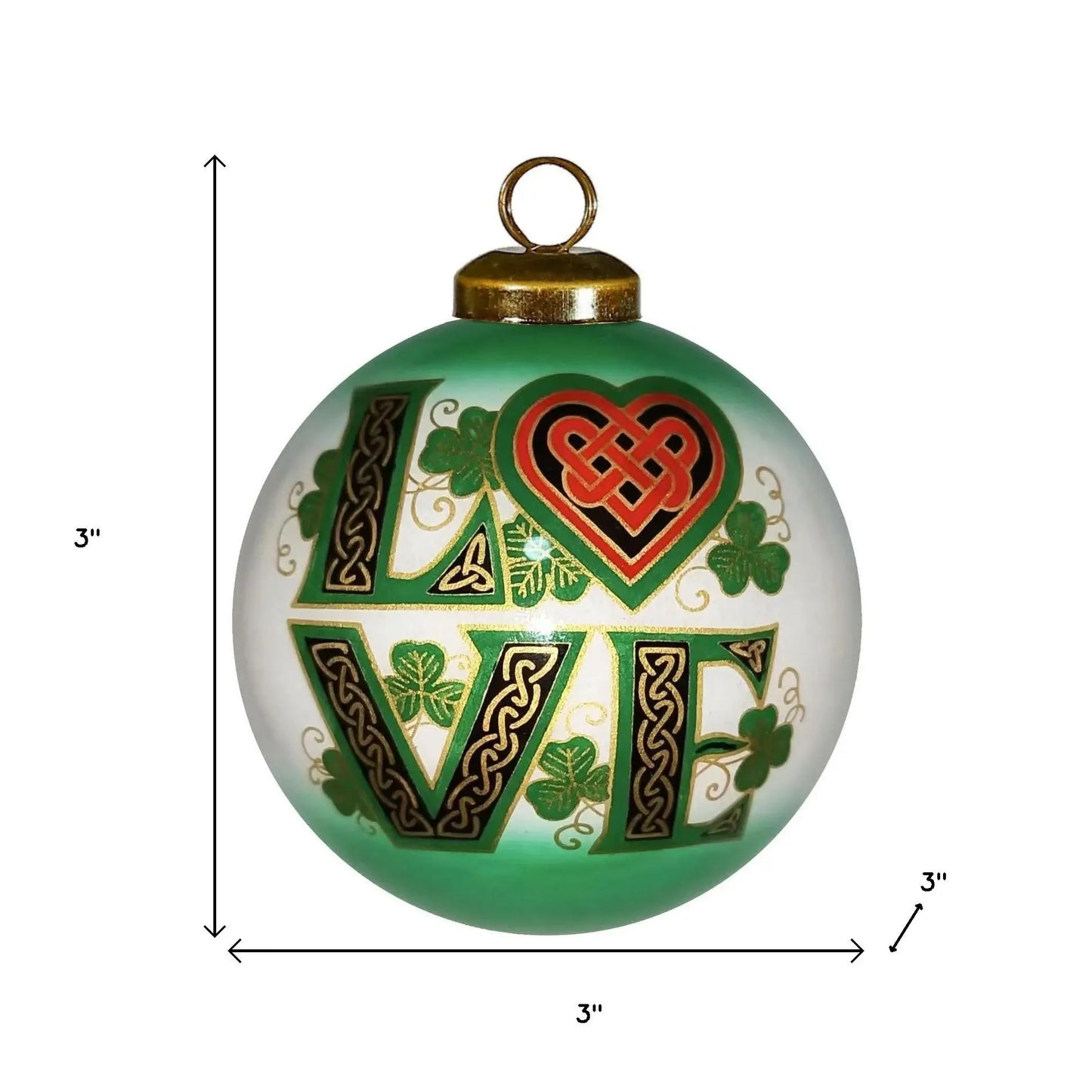 Love Irish Hand Painted Green White And Red Glass Ball Ornament - Homeroots - Flyclothing LLC