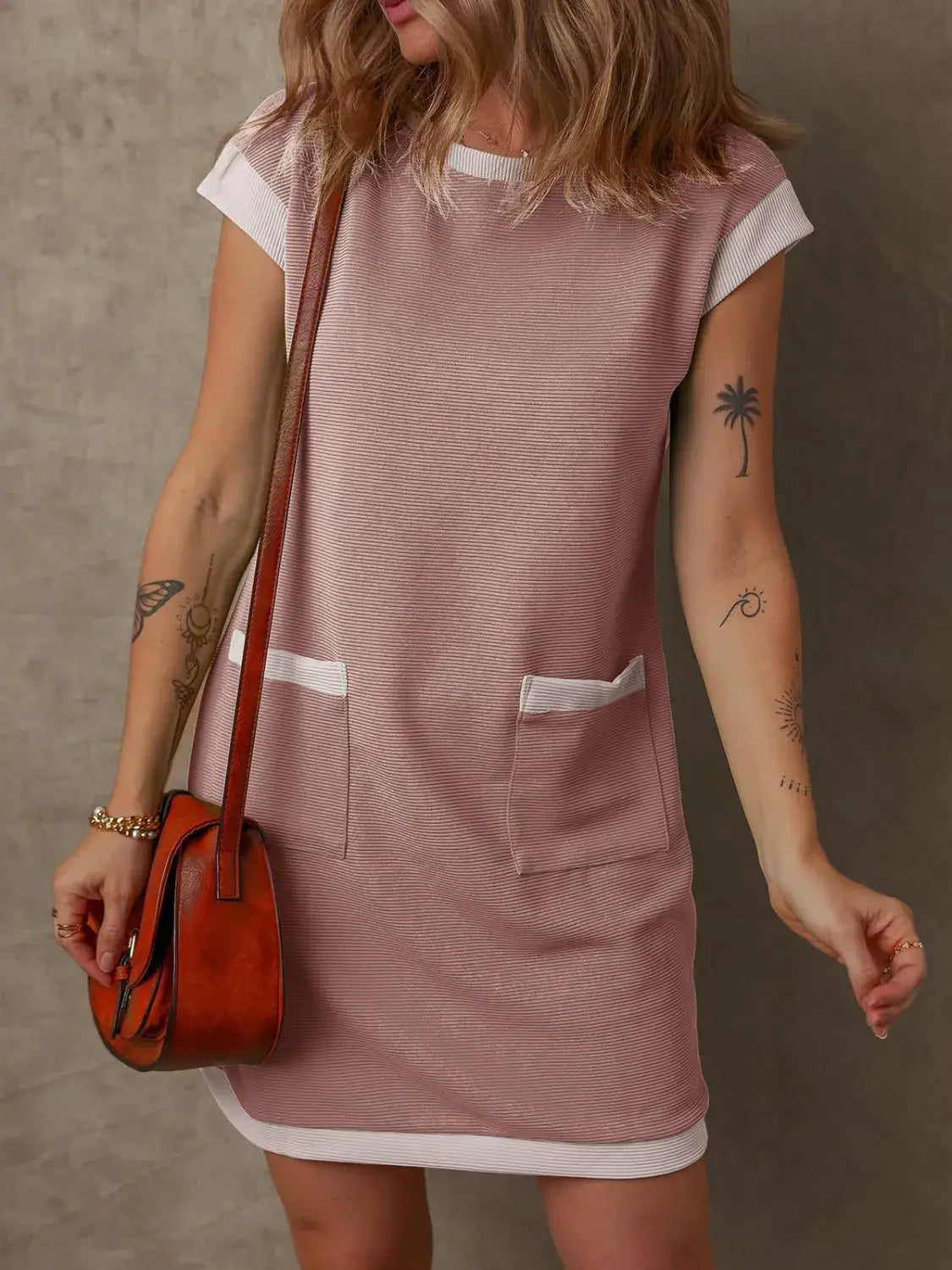 Round Neck Cap Sleeve Mini Dress - Trendsi - Flyclothing LLC