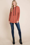 BOMBOM Contrast Drawstring Drop Shoulder Knit Hoodie - Trendsi - Flyclothing LLC