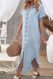 Button Down Short Sleeve Midi Shirt Dress - Trendsi - Flyclothing LLC